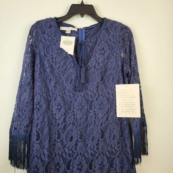 Boston Proper lace overlay sheath dress Size 6 NWT Navy Cocktail Party Formal - Picture 2 of 5